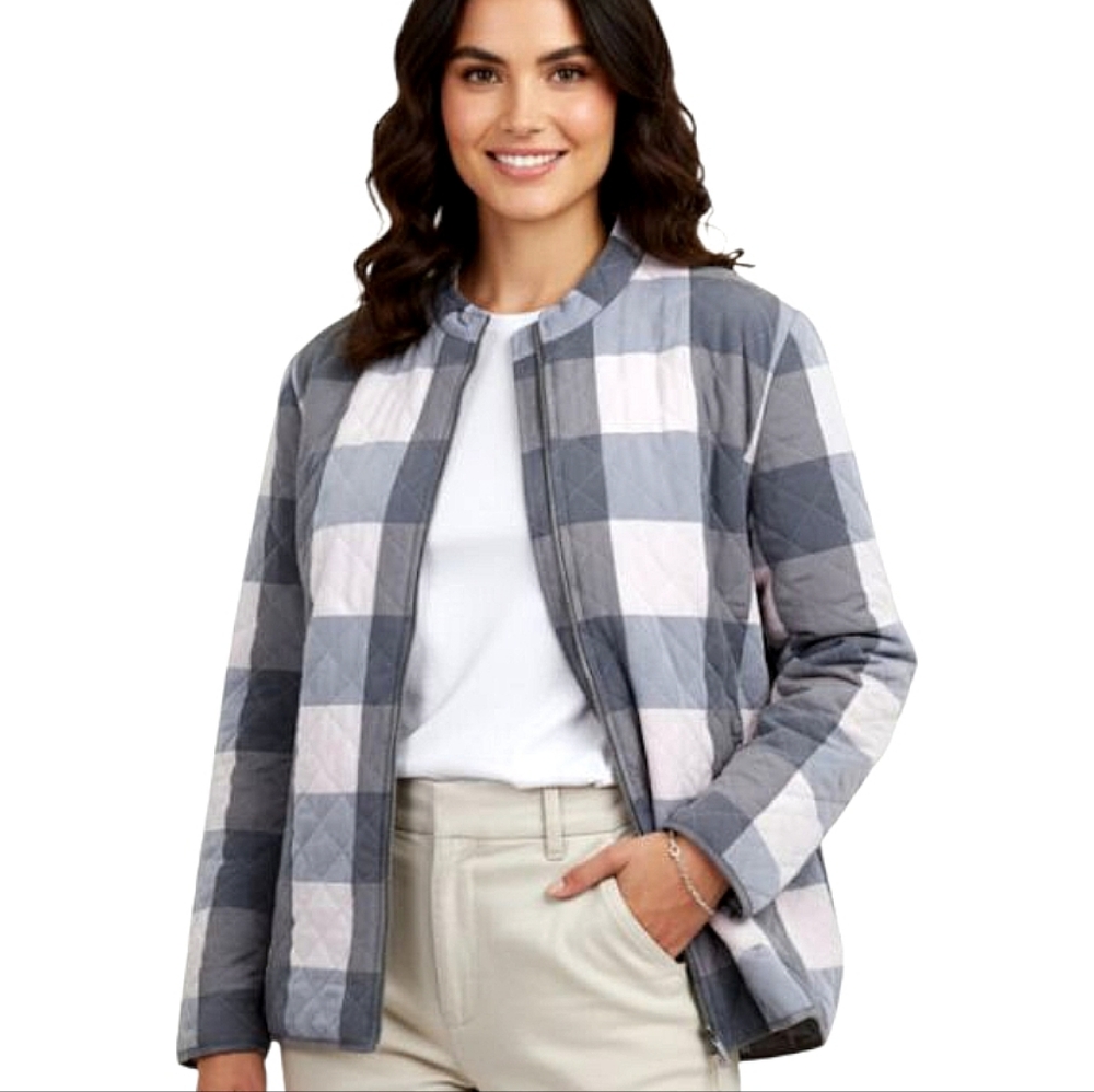 Basler Pink & Gray Quilted Plaid Jacket Size 14